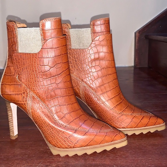 Right Bank shoe Croc Embossed Cognac Boot Italy - Picture 3 of 6